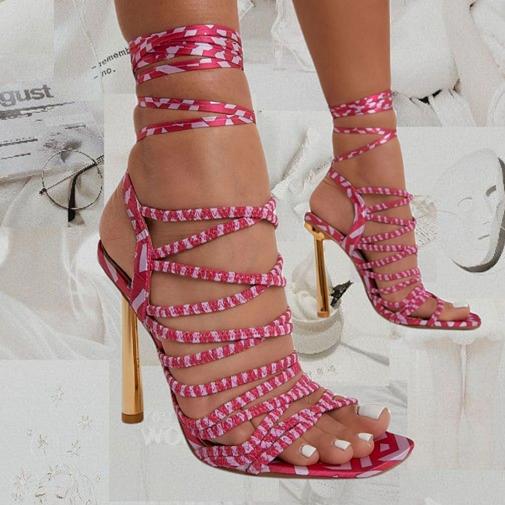 πAqua Pink Lace-Up Heelπ - Picture 1 of 5